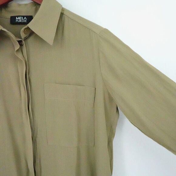 MELA PURDIE Technical Polyester Shirt Women XXS Khaki Button-Up Pocket Australia - Picture 6 of 15